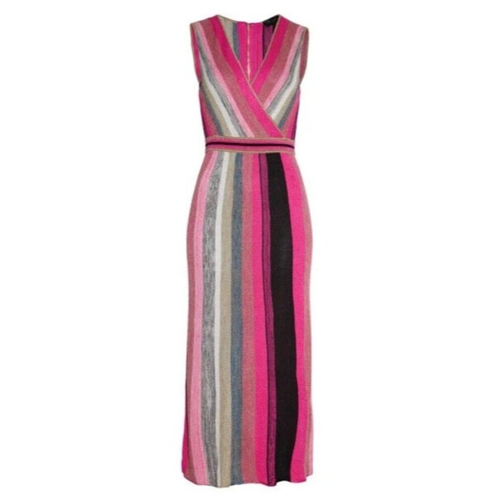 TED BAKER Sofinaa Striped Knit Midi Dress Sz 3 US 8 NWOT Bright Pink Sleeveless